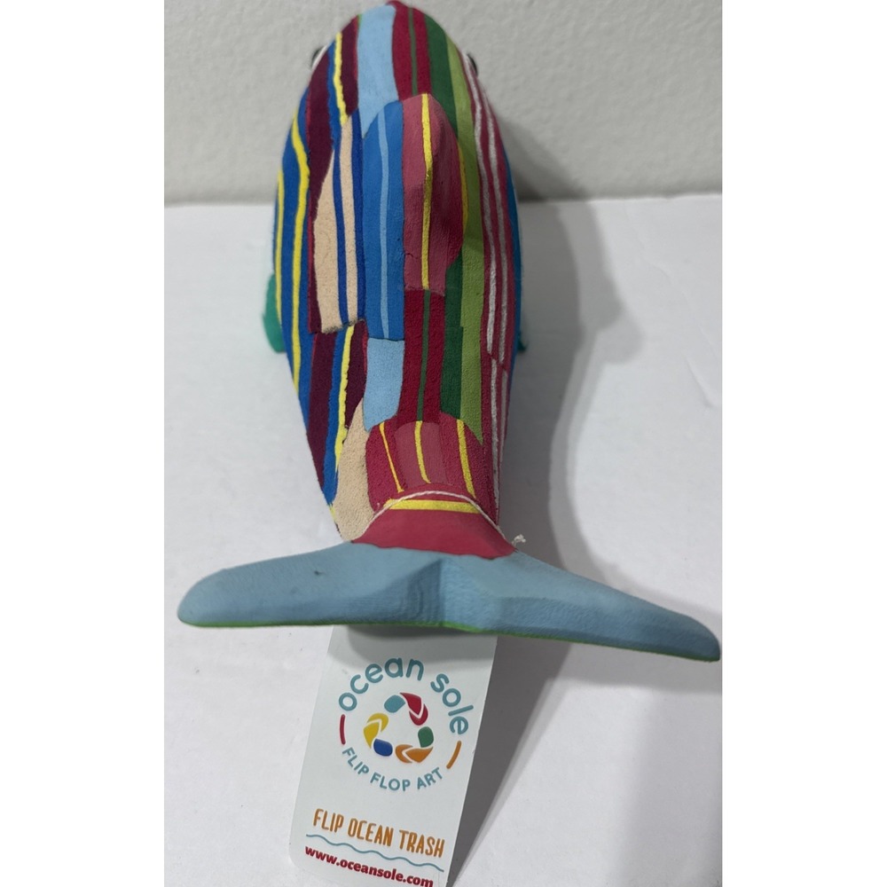 Ocean Sole Dolphin 11.5" Flip Flop Art Recycled Fish Art Sculpture Ocean Trash - Picture 5 of 13